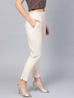 Thumbnail for Juniper Women Offwhite Cotton Flex Solid Slim Fit Pant/Slim Pant - Distacart