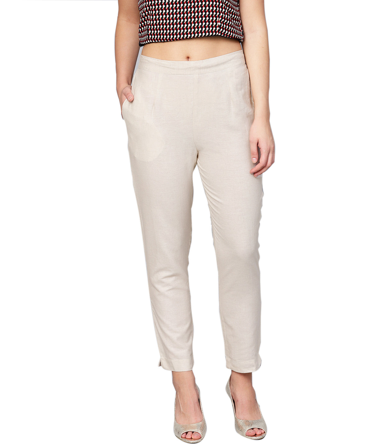 Juniper Women Offwhite Cotton Flex Solid Slim Fit Pant/Slim Pant - Distacart