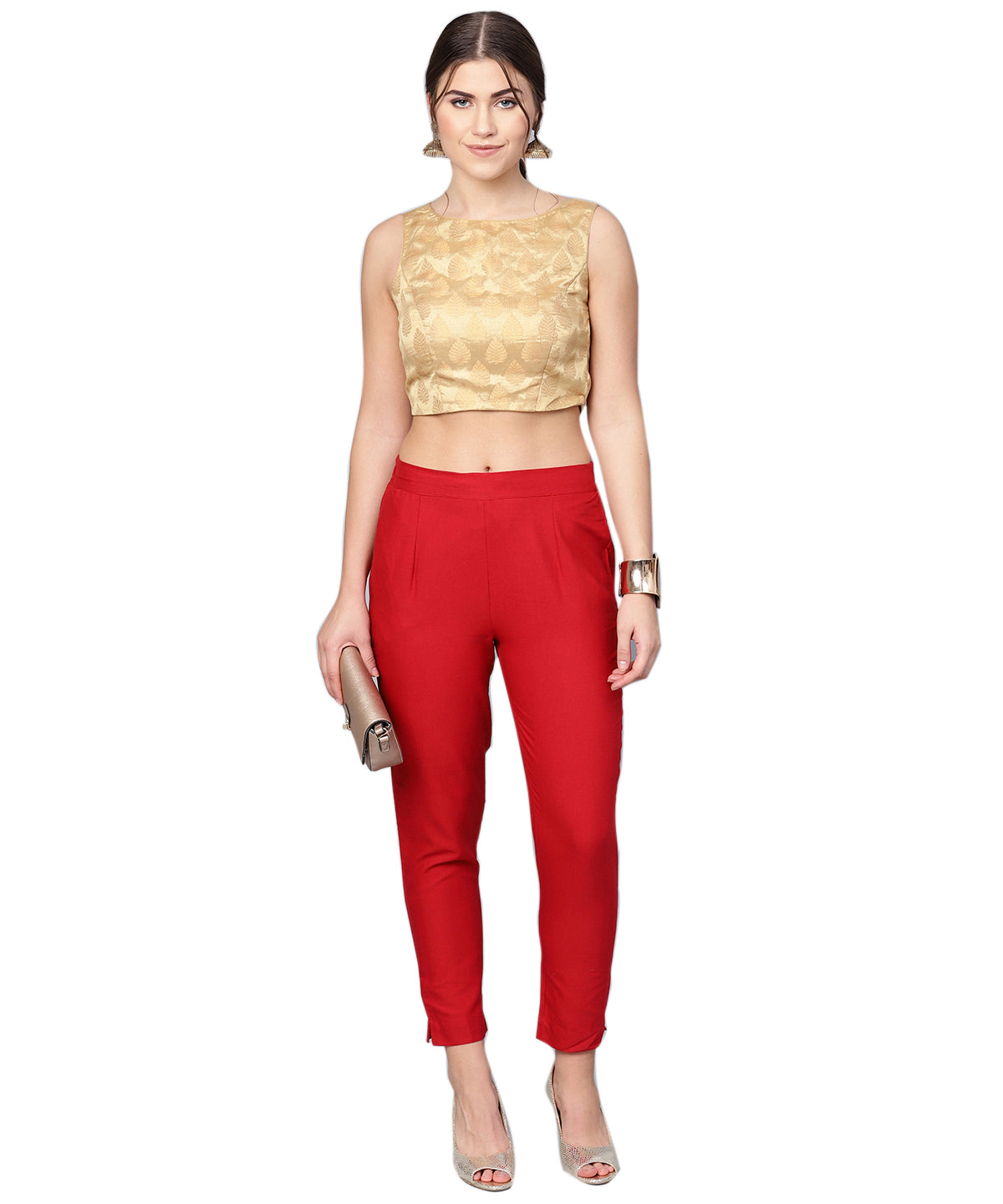 Juniper Women Red Cotton Flex Solid Slim Fit Pant/Slim Pant - Distacart