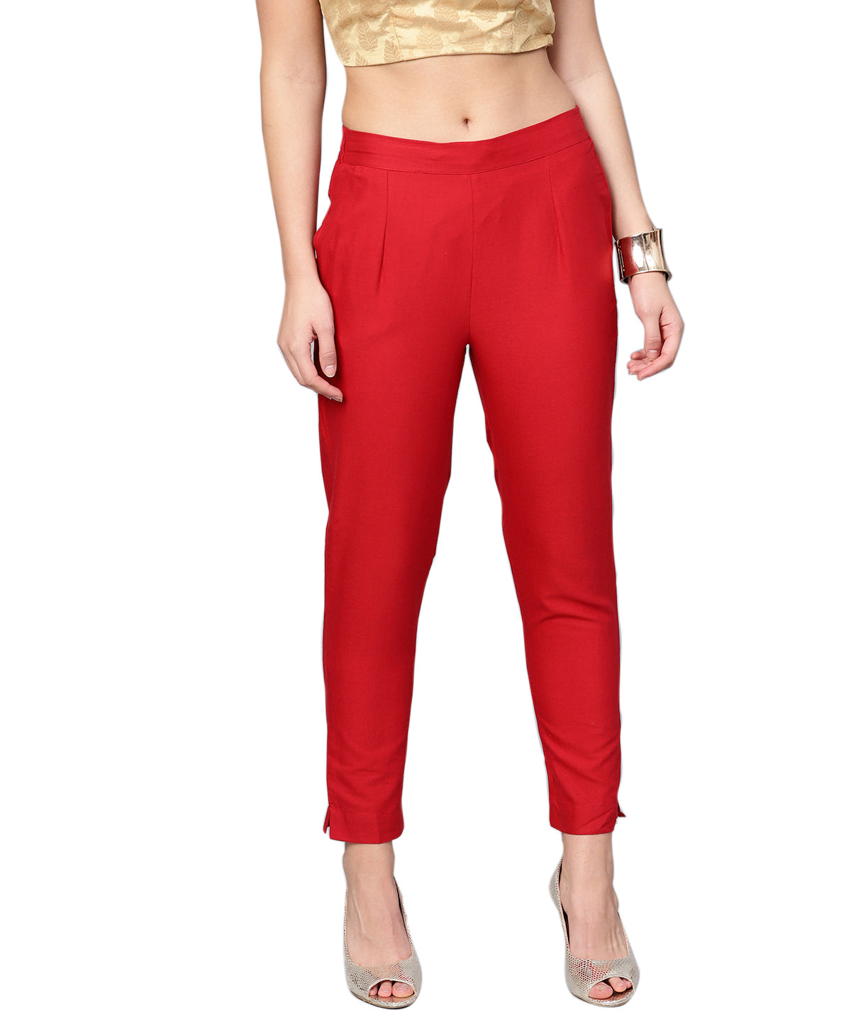 Juniper Women Red Cotton Flex Solid Slim Fit Pant/Slim Pant - Distacart