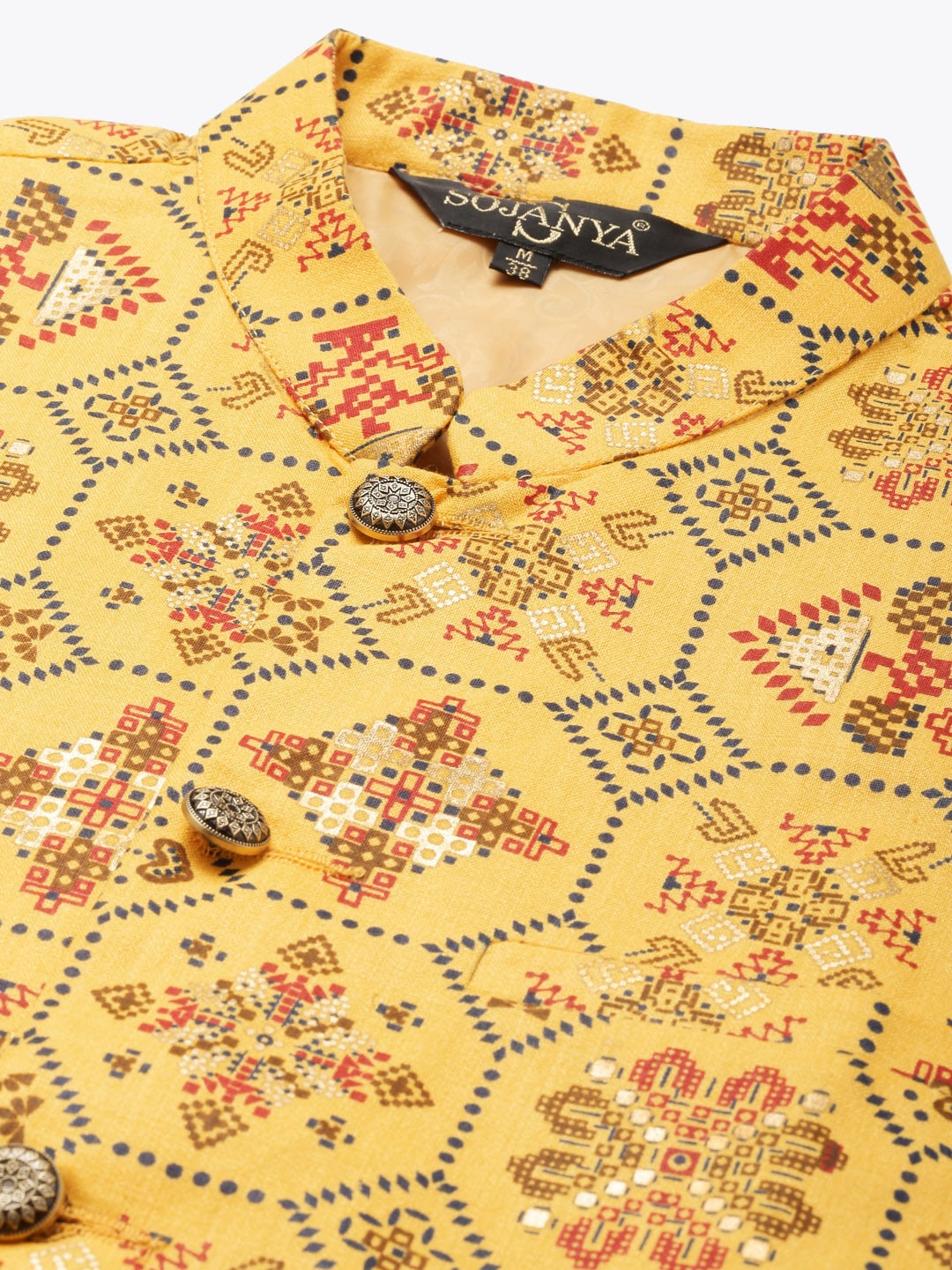 Sojanya Men Mustard Yellow Kurta with Churidar & Nehru Jacket - Distacart