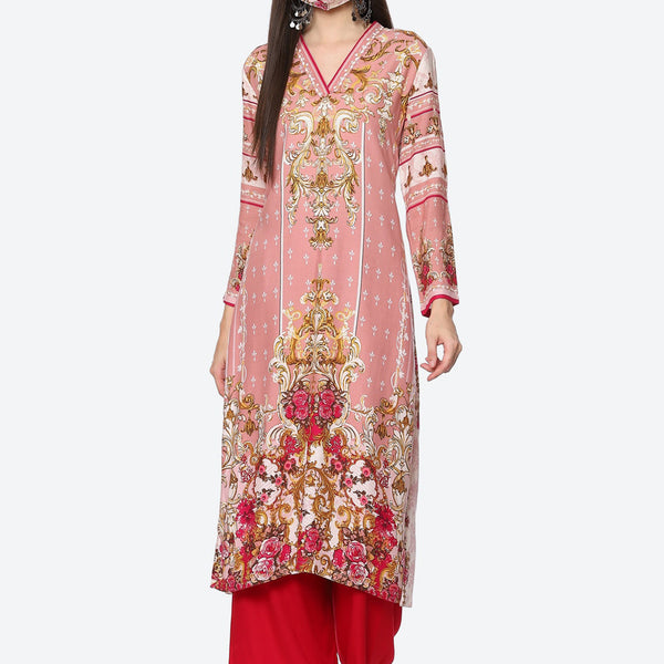 Biba Women Pink Floral Printed Kurta - Distacart