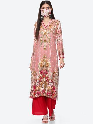 Biba Women Pink Floral Printed Kurta - Distacart