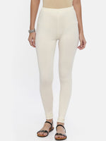 Thumbnail for Souchii Off-White Solid Slim-Fit Churidar-Length Leggings - Distacart