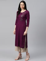 Thumbnail for Kalini Women Burgundy Floral Yoke Design Kurta - Distacart