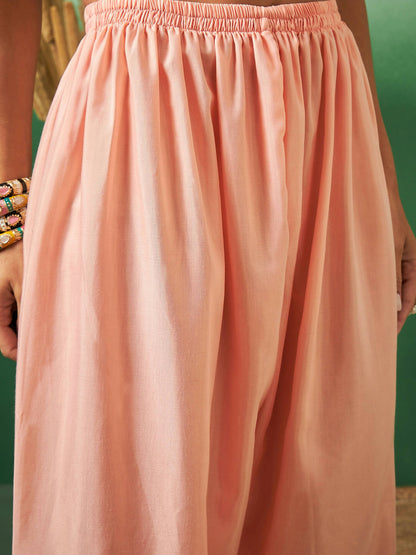 Peach Georgette Handwork Unstitched Dress Material - Hanika - Distacart