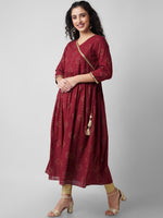 Thumbnail for Kalini Women Maroon Ethnic Motifs Angrakha Anarkali Kurta - Distacart