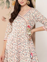 Thumbnail for Kalini Floral Printed Tie-Up Detail Angrakha Style Anarkali Kurta - Distacart