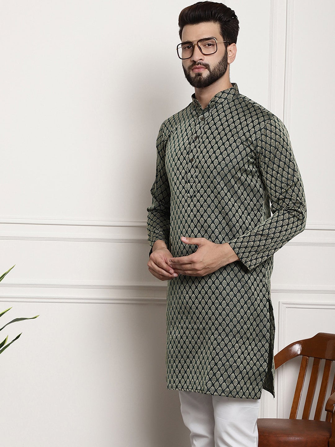 Sojanya Band Collar Ethnic Motifs Woven Design Kurta - Distacart