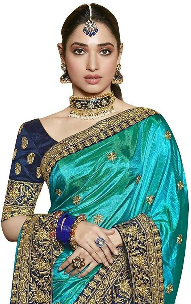 Vamika Rama Green Embroidery Sana Silk Saree - Distacart