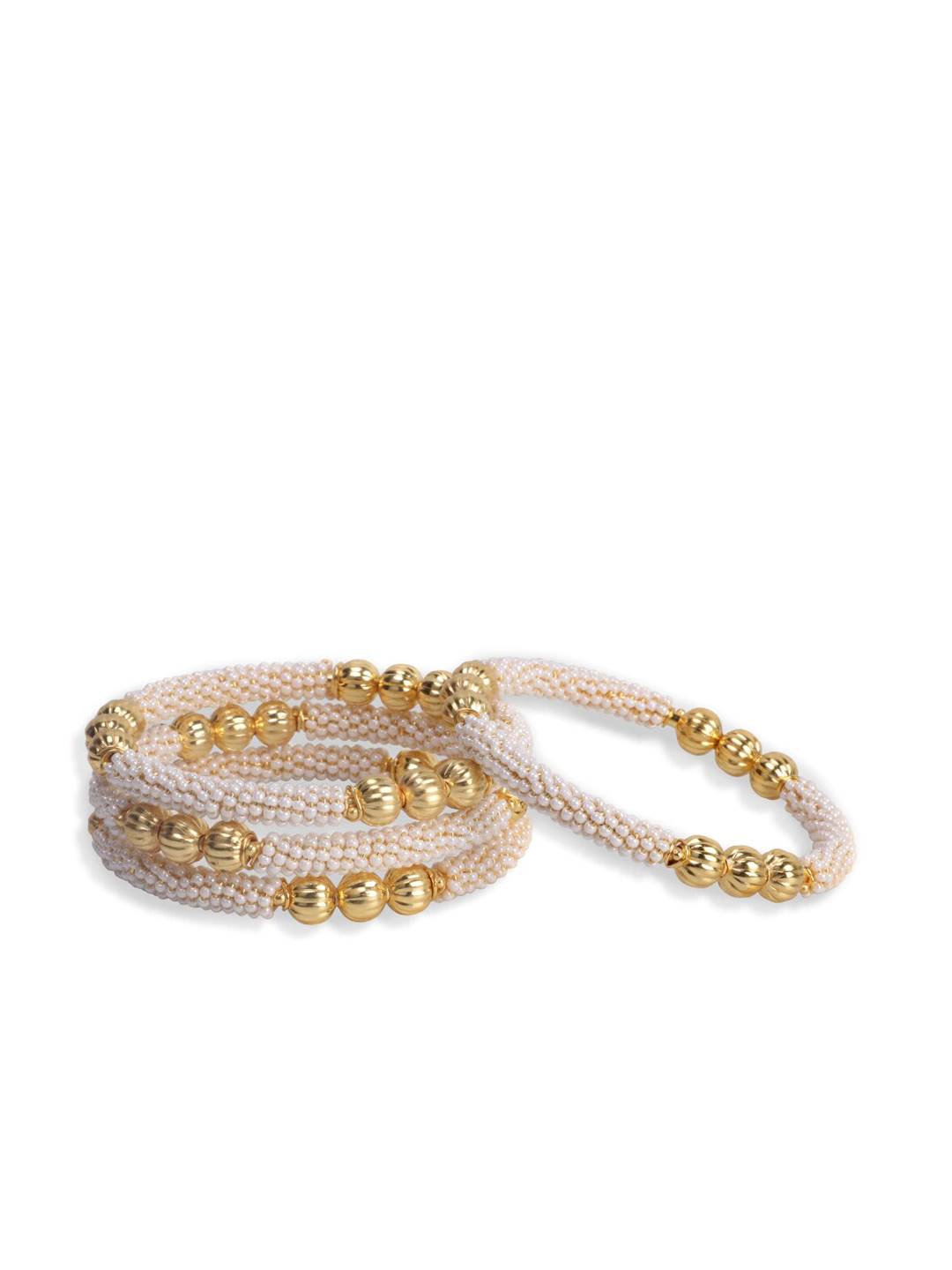 Gold-Plated Alloy Pearl With Gold Studs Bangles - The Pari - Distacart