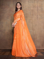 Thumbnail for Mitera Orange Embellished Sequinned Pure Chiffon Saree - Distacart