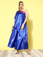 Thumbnail for InWeave Women's Blue Pink Brocade Satin Oneshoulder Kurta Set - Distacart