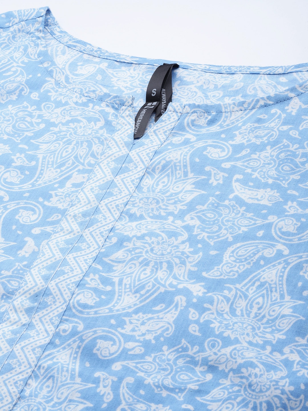 HERE&NOW Women Blue & White Paisley Printed Cotton Kurta - Distacart