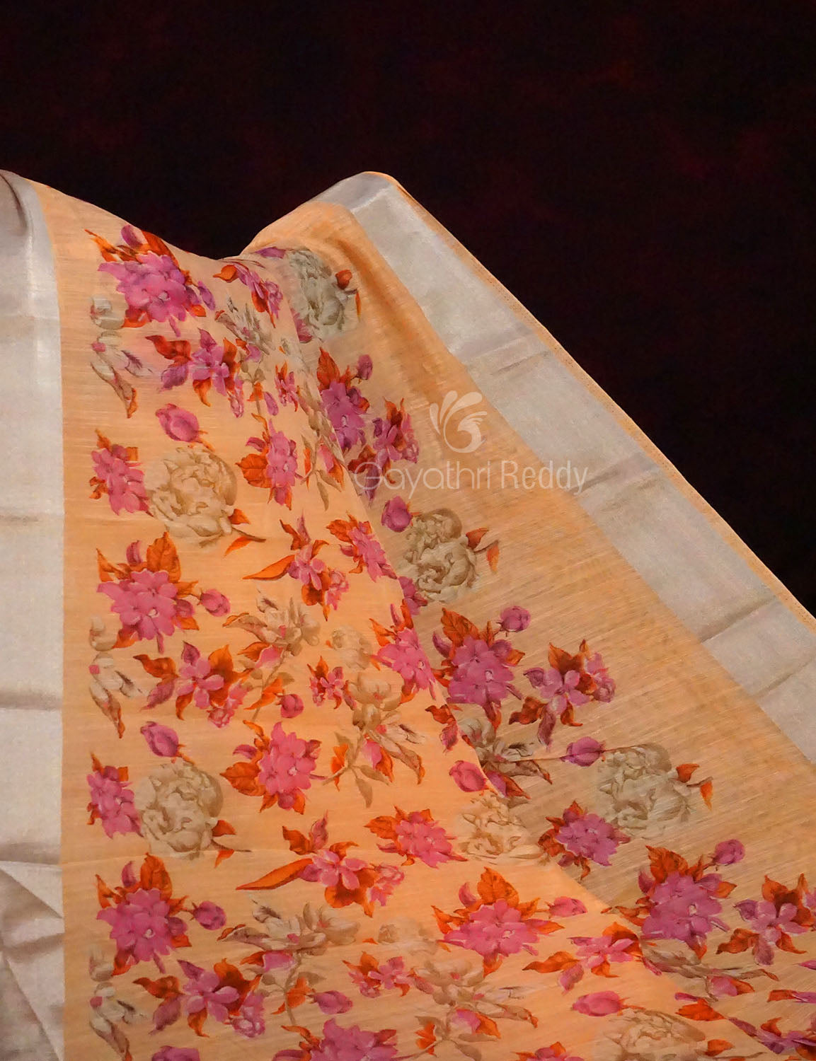 Light Orange Colour Floral Design Semi Chanderi Saree By Gayathri Reddy Designer Studio - Distacart