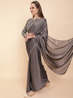 Thumbnail for Sangria Grey Beads & Stones Satin Saree - Distacart