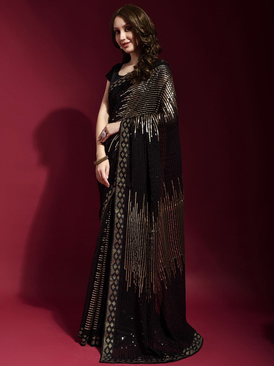 Anouk Embellished Sequinned Saree - Distacart