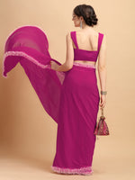Thumbnail for Sangria Magenta Solid Poly Georgette Ruffled Saree - Distacart