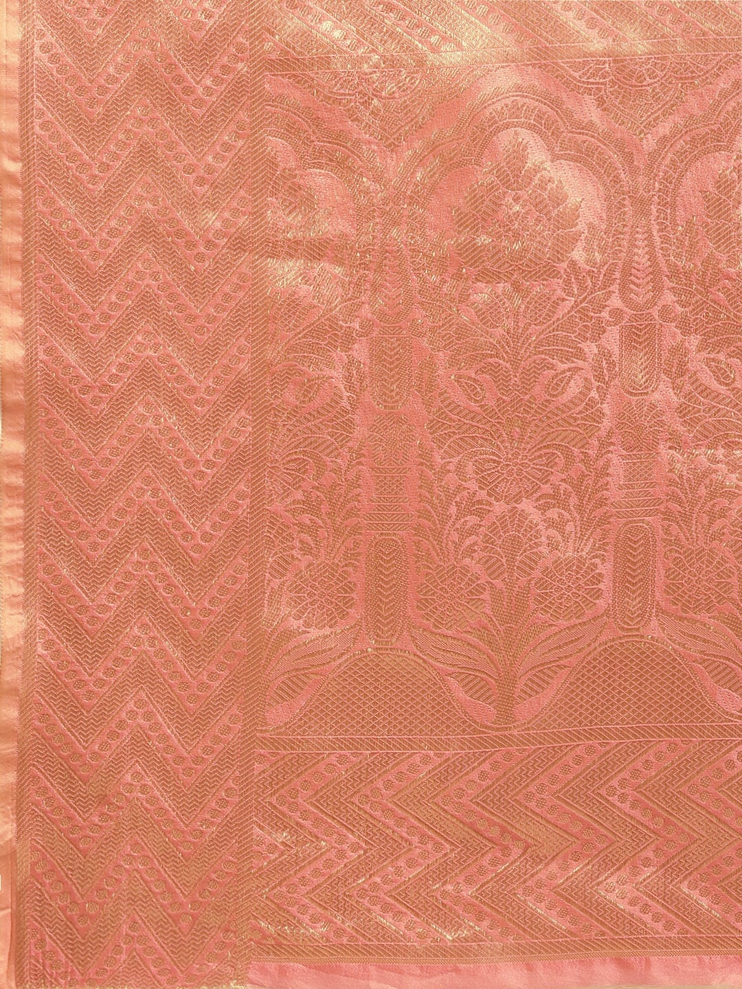Mitera Pink & Gold-Toned Ethnic Motifs Zari Organza Kanjeevaram Saree - Distacart