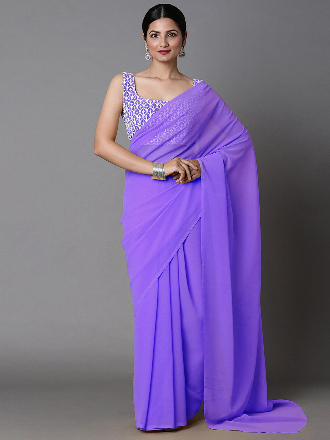 Mitera Pure Georgette Saree With Embellished Blouse - Distacart