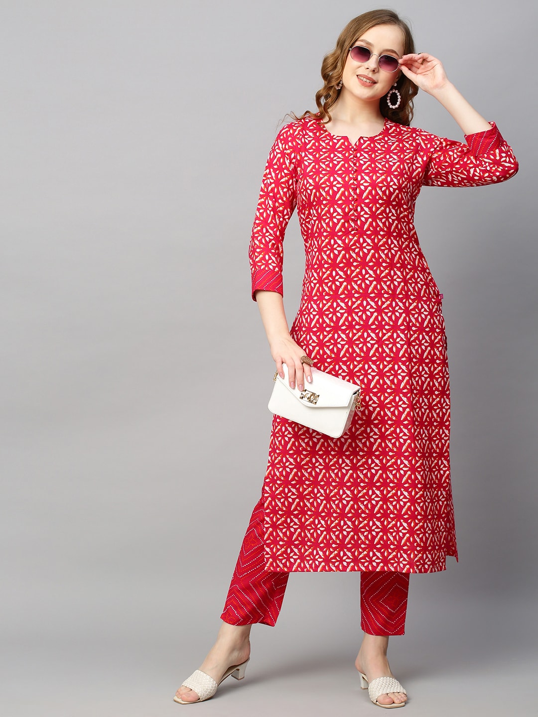 Kalini Women Pink Ethnic Motifs Printed Kurta with Trousers - Distacart