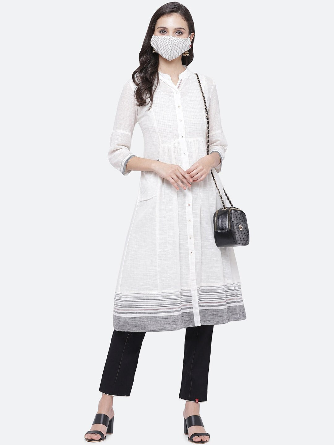 Biba Women White Anarkali Cotton Kurta - Distacart