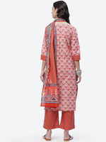 Thumbnail for Biba Women Red Floral Printed Pure Cotton Kurta with Palazzos With Dupatta - Distacart
