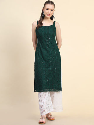 Kalini Women Paisley Embroiderd Chikankari Sequinned Georgette Kurta - Distacart