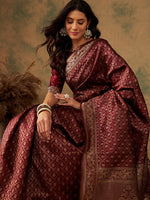Thumbnail for Sangria Woven Design Zari Banarasi Saree - Distacart