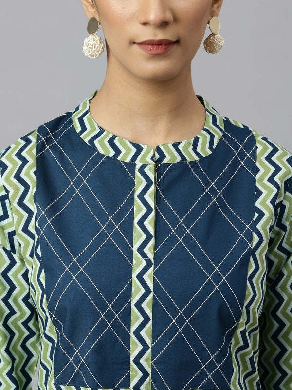 Khushal K Women Chevron Printed Kurta with Trousers - Distacart