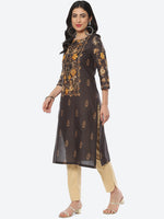Thumbnail for Biba Women Floral Printed Boat Neck Cotton Kurta - Distacart