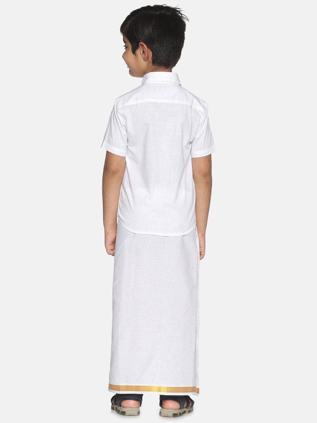 Sethukrishna Boys White & Gold-Toned Shirt with Dhoti - Distacart