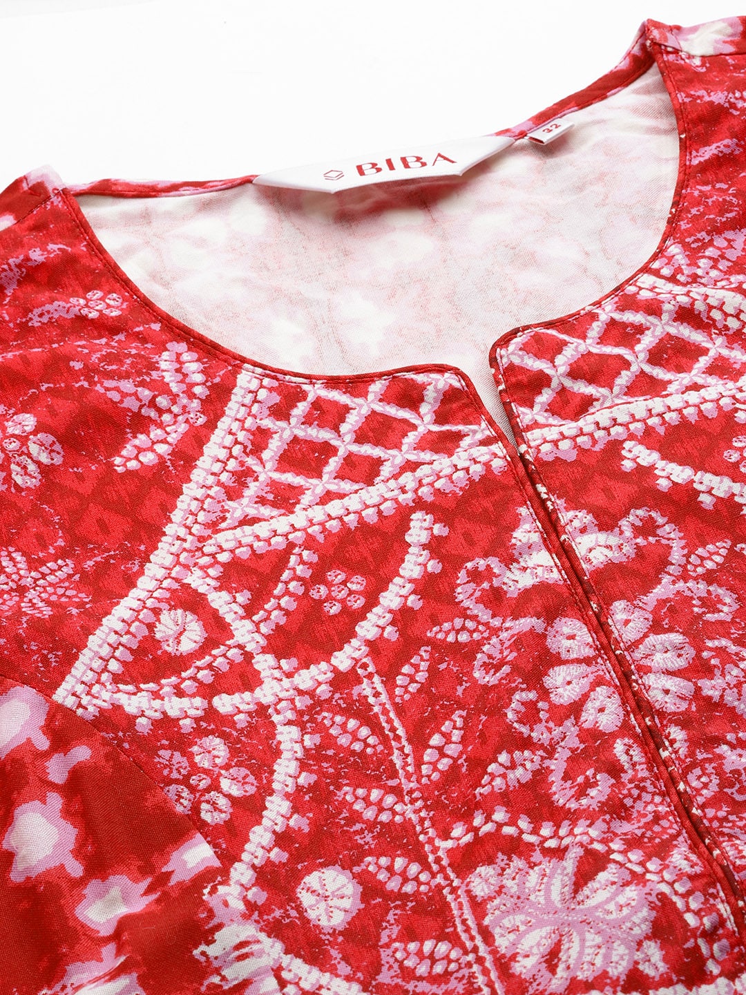 Biba Women Red & White Ethnic Motifs Printed Kurta & Mask - Distacart