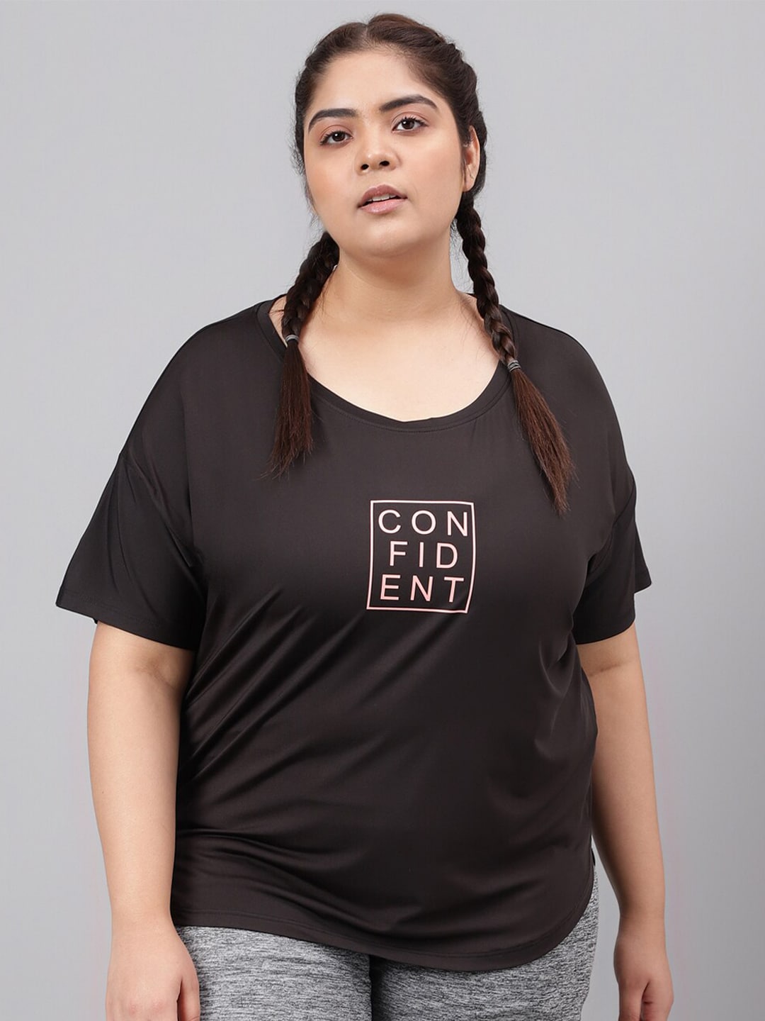 MKH Plus Size Typography Printed Relaxed Fit Dri-FIT Sports T-shirt - Distacart