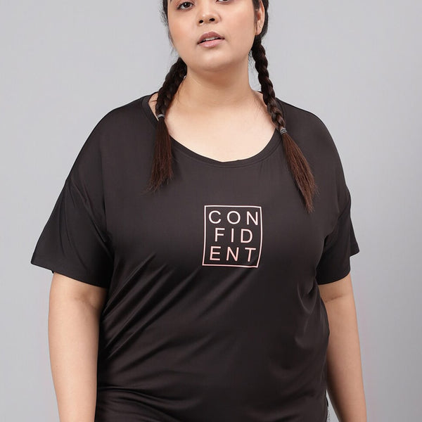 MKH Plus Size Typography Printed Relaxed Fit Dri-FIT Sports T-shirt - Distacart