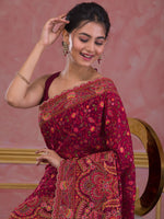 Thumbnail for Koskii Ethnic Motifs Embroidered Poly Georgette Saree - Distacart