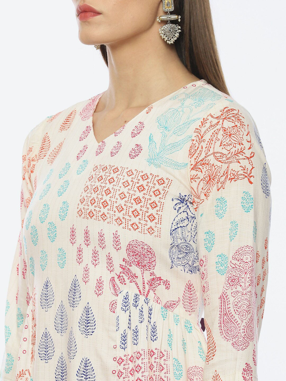 Biba Ethnic Motifs Printed V-Neck A-Line Kurta - Distacart