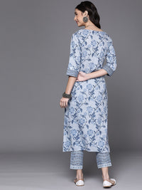 Thumbnail for Libas Blue Floral Printed Gotta Patti Cotton Kurta - Distacart