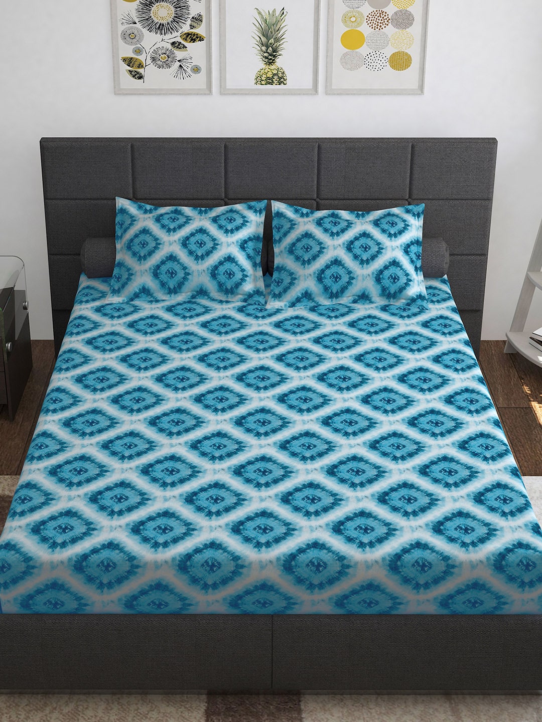 Story@home Blue & Pink Ethnic Motifs Pure Cotton 152TC Queen Bedsheet With 2 Pillow Covers - Distacart