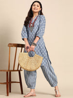Thumbnail for Sangria Floral Printed Regular Pure Cotton Kurta with Salwar - Distacart