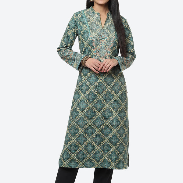 Biba Women Green Ethnic Motifs Printed Thread Work Straight Kurta - Distacart