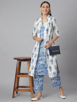 Thumbnail for Khushal K Women Blue & White Printed Kurta with Palazzos & Jacket - Distacart