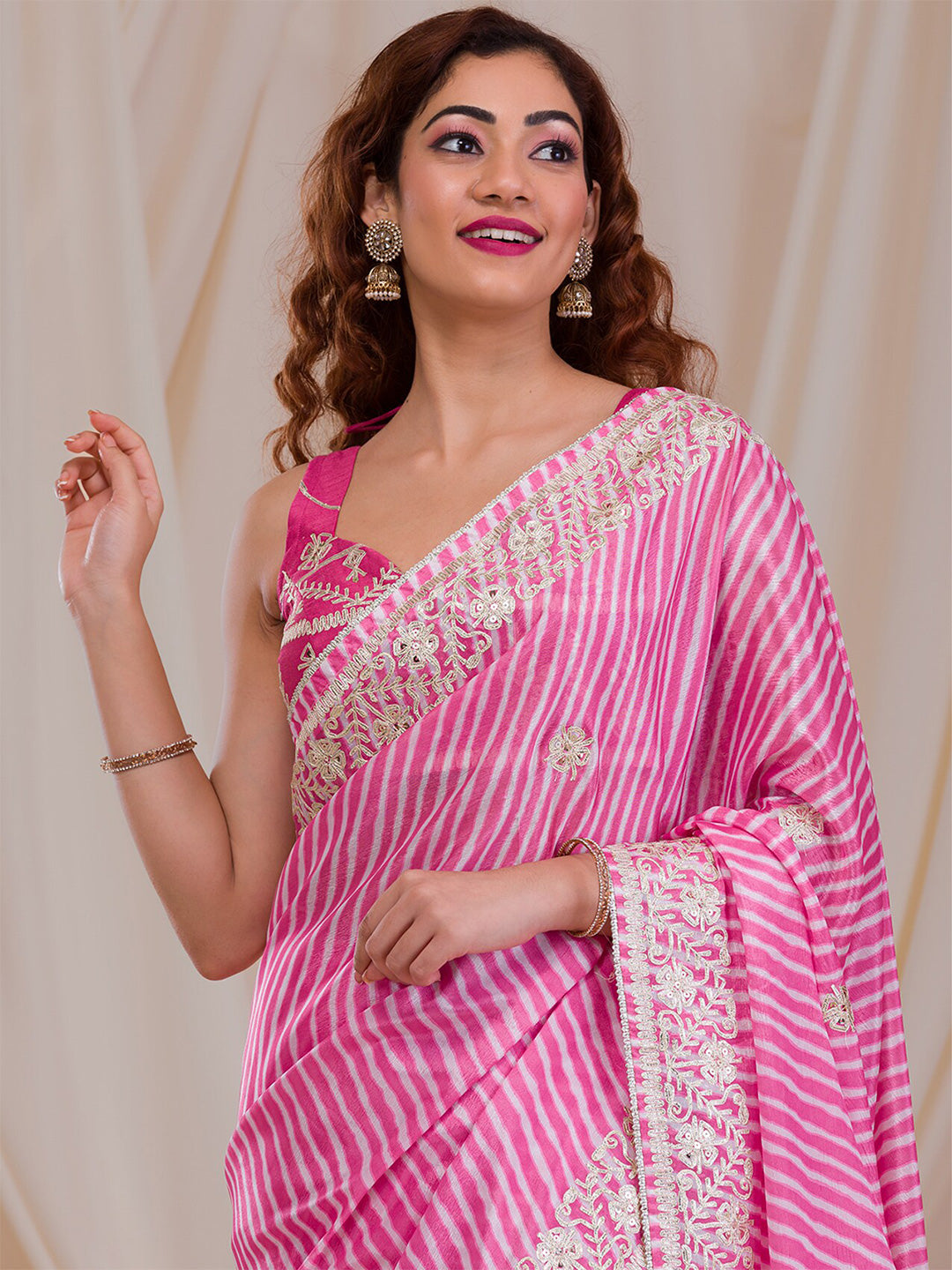 Koskii Striped Embroidered Saree - Distacart