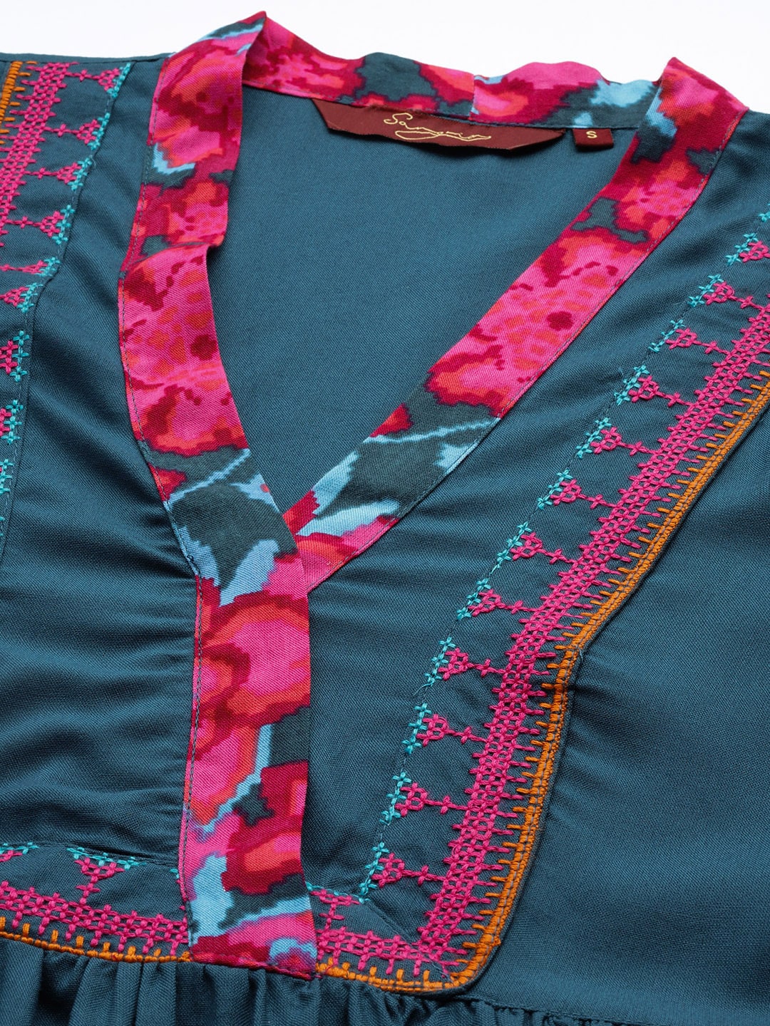 Sangria Women Floral Printed Gathered A-Line Kurta with Trousers - Distacart