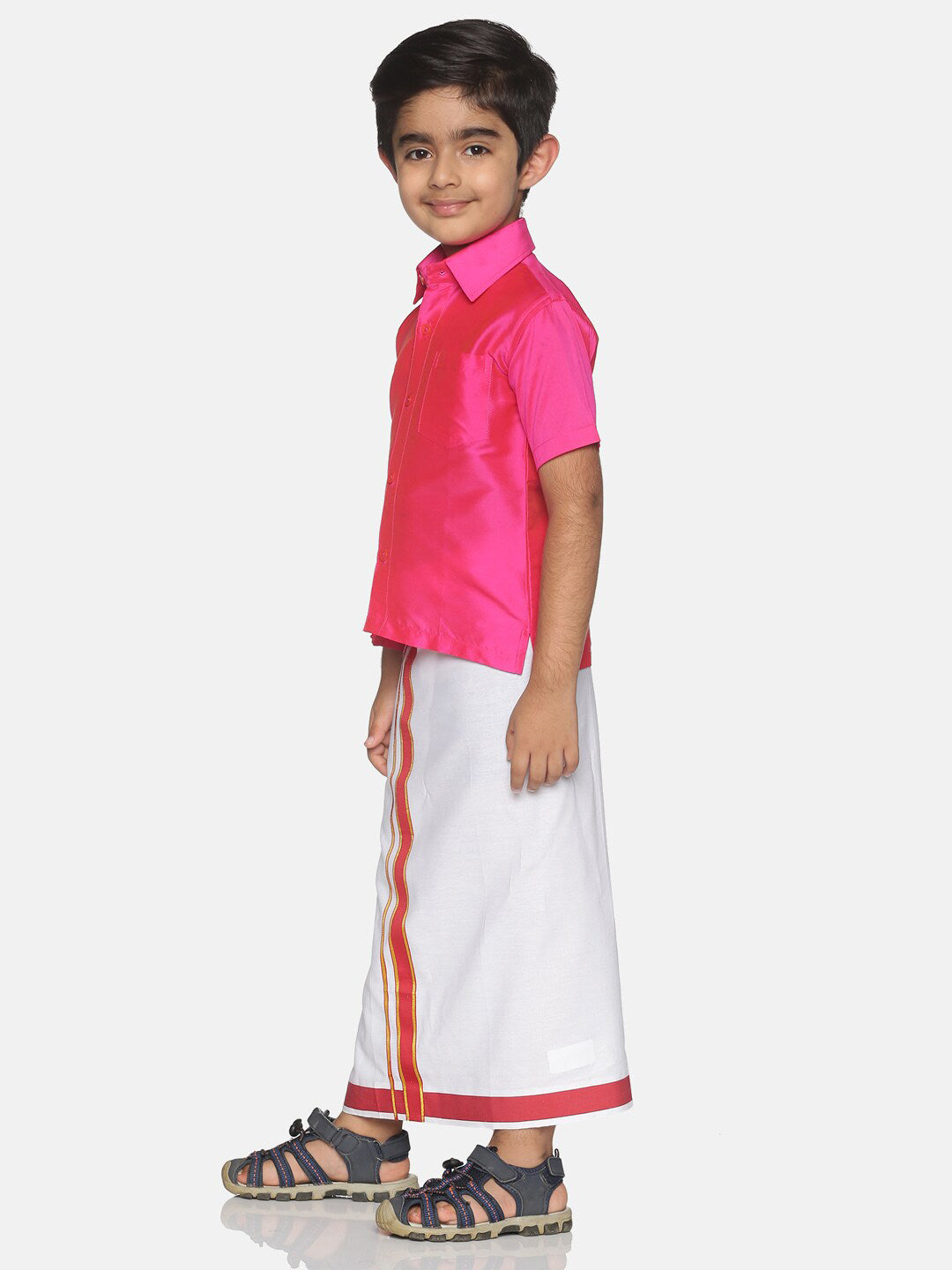 Sethukrishna Pink & White Solid Shirt and Veshti Set - Distacart