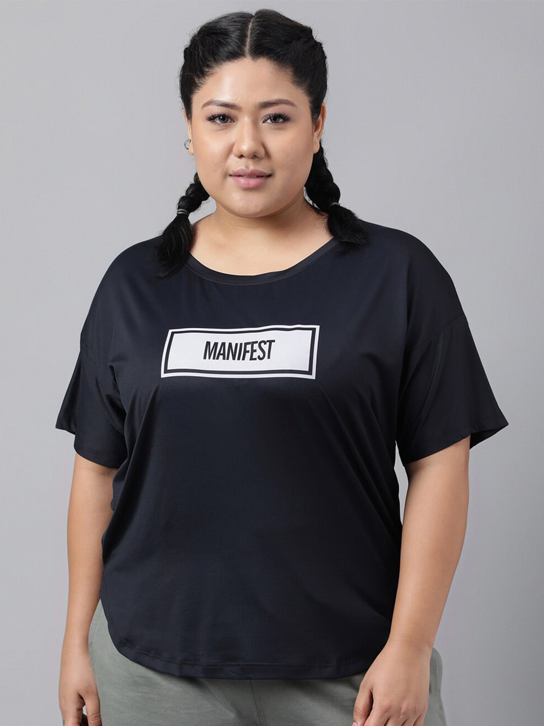 MKH Plus Size Typography Printed Relaxed Fit Dri-FIT T-shirt - Distacart