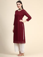 Thumbnail for Kalini Paisley Embroidered Chikankari Georgette Straight Regular Kurta - Distacart