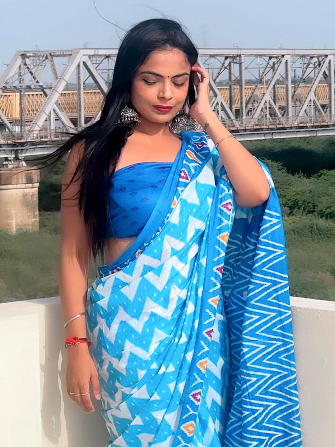 Kalini Geometric Printed Pure Cotton Saree - Distacart
