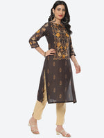 Thumbnail for Biba Women Floral Printed Boat Neck Cotton Kurta - Distacart