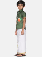 Thumbnail for Sethukrishna Boys Olive Green Printed Shirt - Distacart
